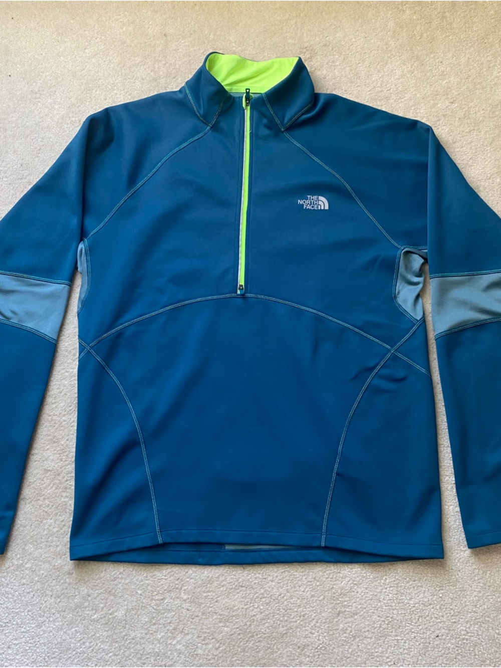 The North Face Flash Dry Shirt 1/4 Zip Long Sleeve Blue/Neon Green Mens Medium